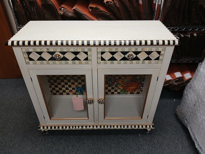 Mackenzie Childs White Flower Market Small Wood Cabinet