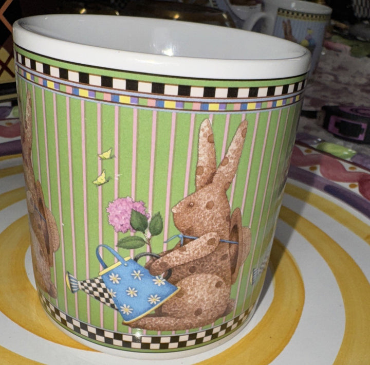 Debbie Mumm Sakura Easter Mug Bunny Easter Watering Can 1998- Checks