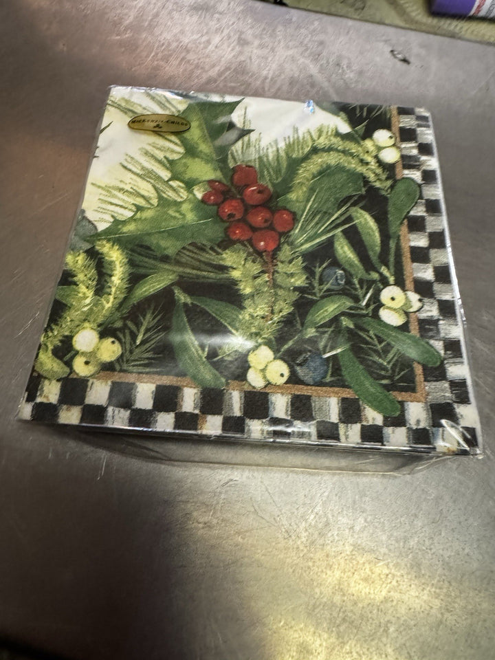 MACKENZIE CHILDS COURTLY CHRISTMAS HOLLY BERRY COCKTAIL  NAPKINS New Pack