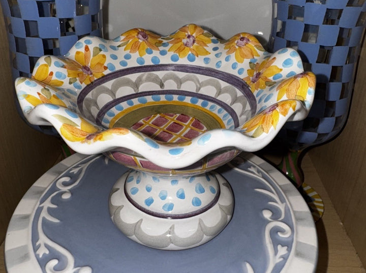 Mackenzie Childs Fluted Pedestal  Mini Taylor Fran Compote 4" Tall Retire