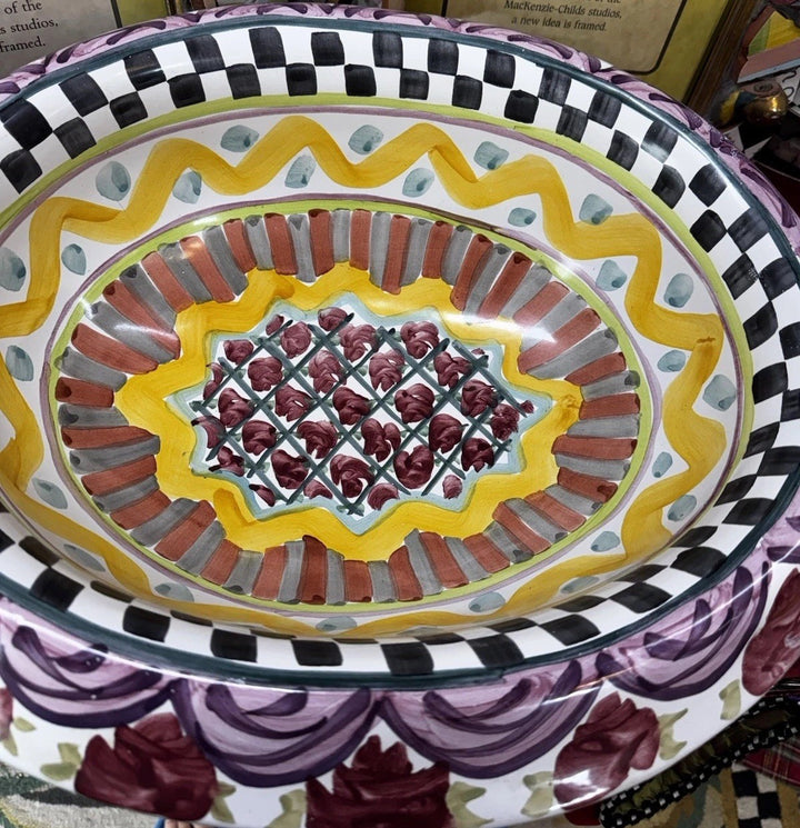 Rare Mackenzie Childs Ceramic Taylor Odd Fellows Ovation Bowl  Hand painted