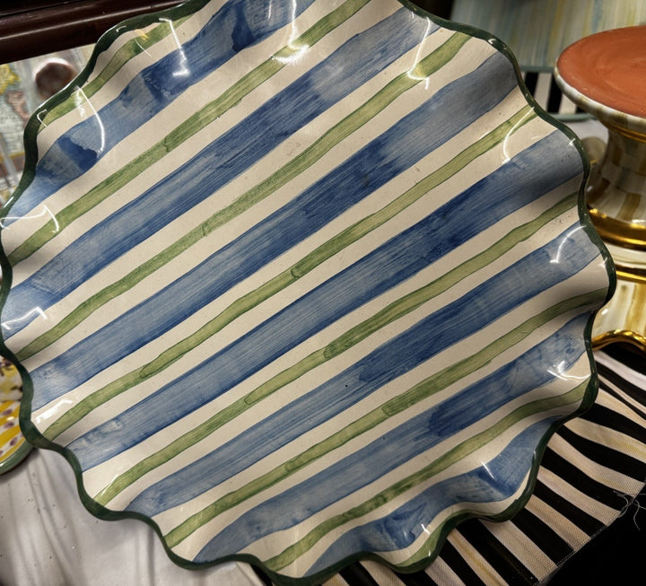Mackenzie Childs Pencil & Paper Co Fluted Cake Stand Ceramic Made In Aurora
