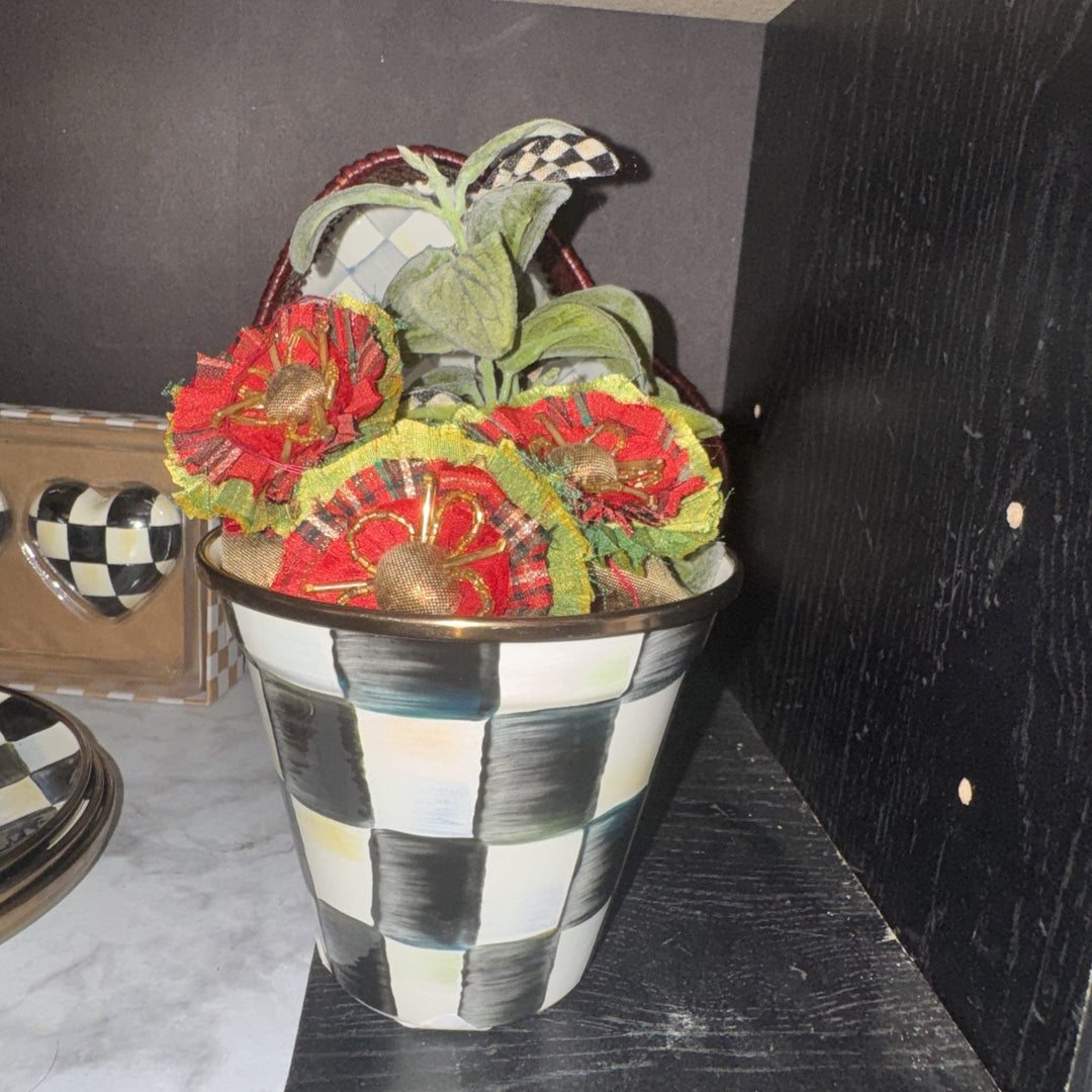 MacKenzie-Childs Courtly Check Ceramic Flower Pot Planter 5" Hand Painted Decor
