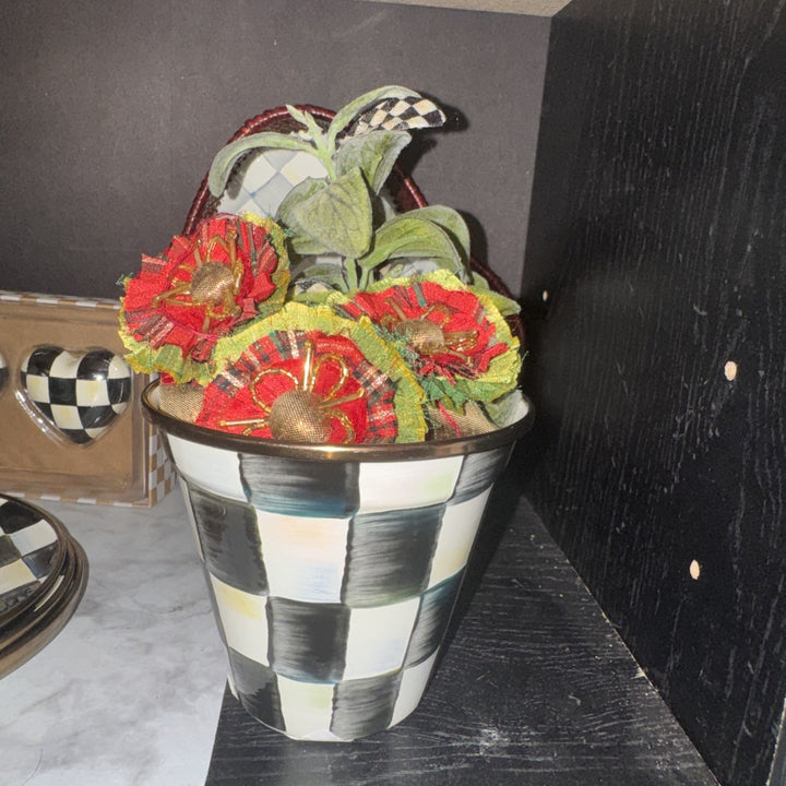 MacKenzie-Childs Courtly Check Ceramic Flower Pot Planter 5" Hand Painted Decor
