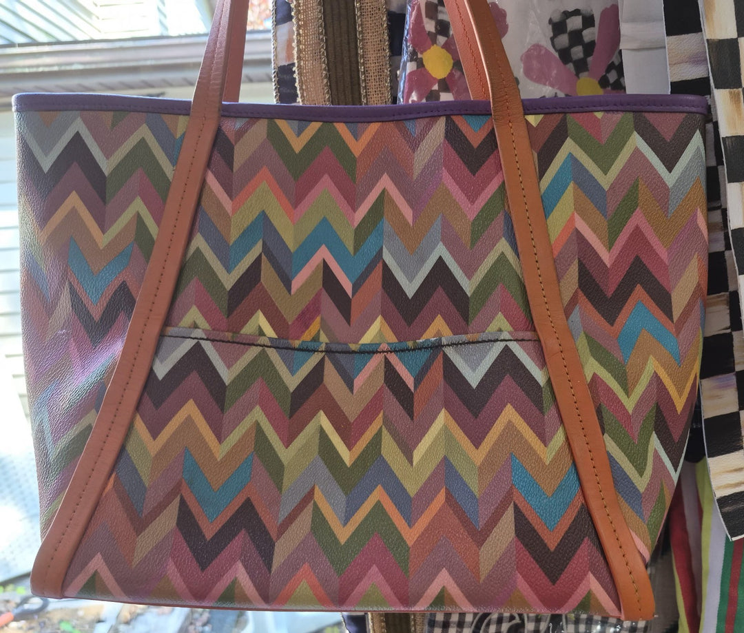 Mackenzie Childs Kaleidoscope Chevron Multicolor Tote Bag RARE