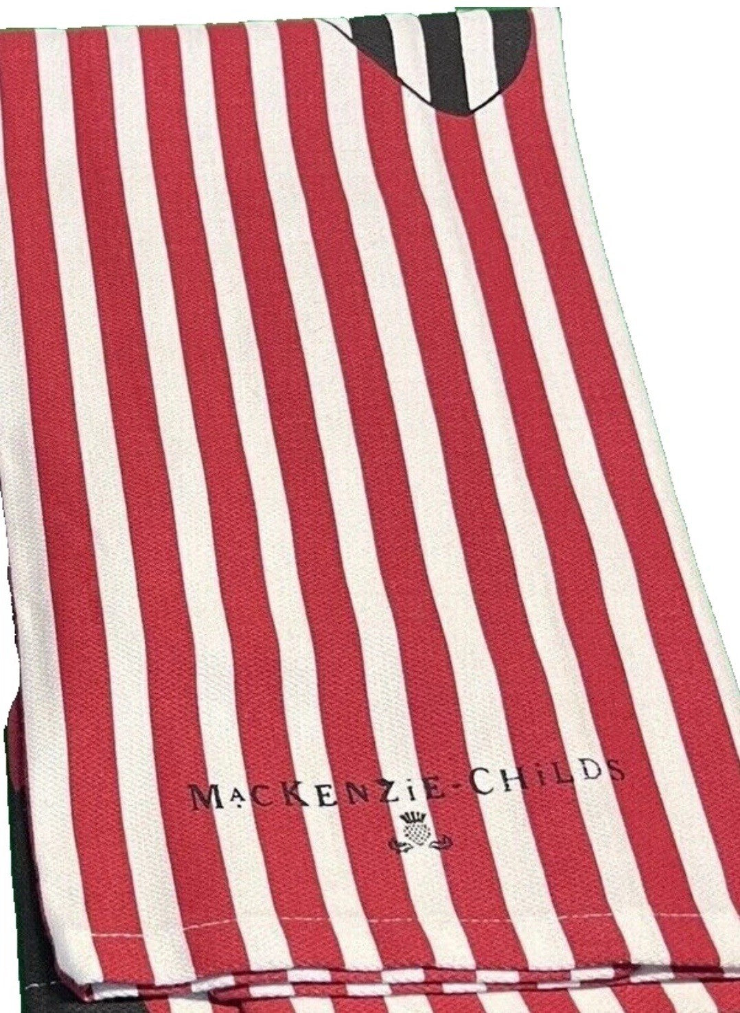 MacKenzie Childs One JOLLY SANTA RED stripes DISH Or Tea TOWEL NEW