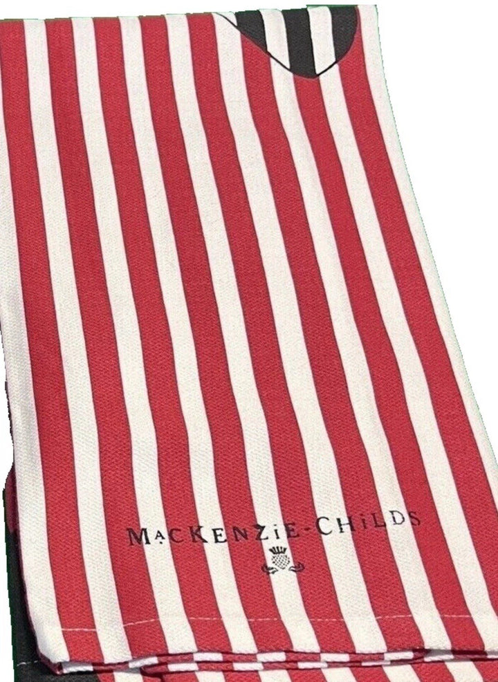 MacKenzie Childs One JOLLY SANTA RED stripes DISH Or Tea TOWEL NEW