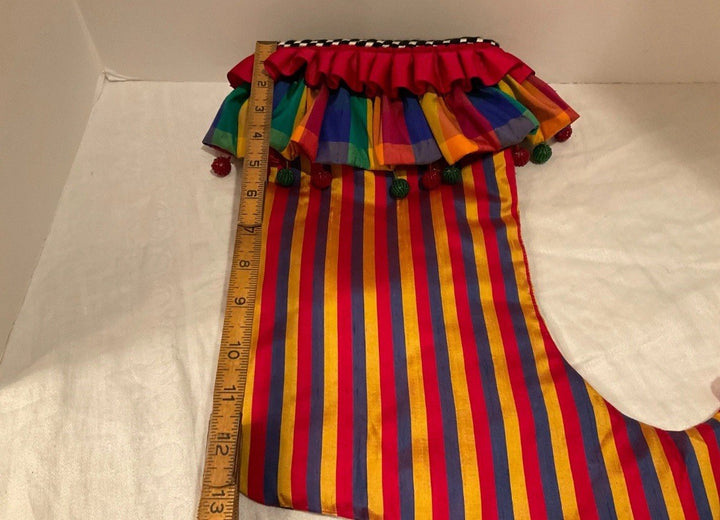 MacKenzie Childs Jester Christmas Stocking Balls Striped 15” Long- Retired Silk