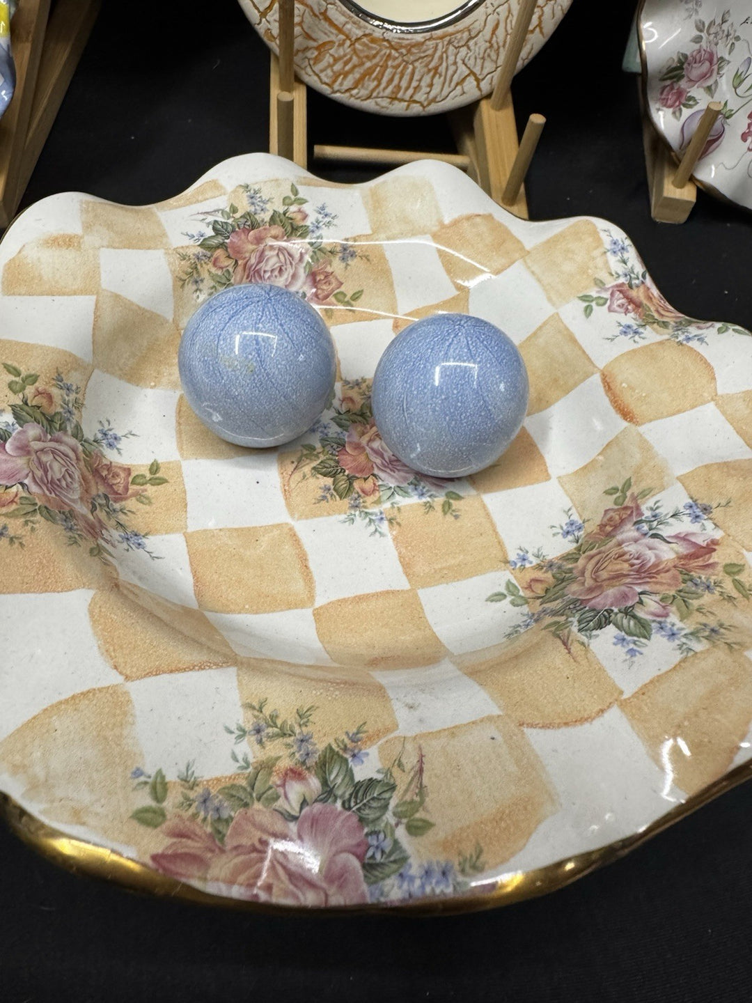 Mackenzie Childs Set Of 2 Blue Cabinet Knobs / Pulls Ceramic With Hardware