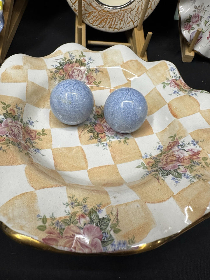 Mackenzie Childs Set Of 2 Blue Cabinet Knobs / Pulls Ceramic With Hardware