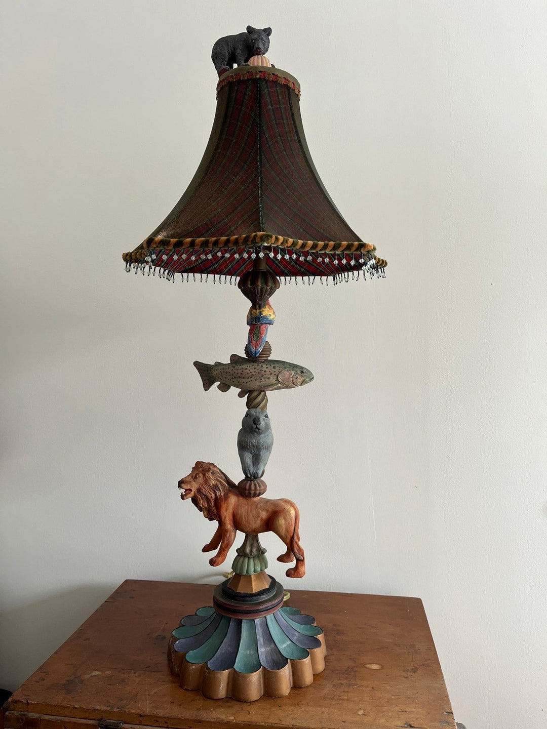 Mackenzie Childs Victoria & Richard Emprise Tartan And Animal Table Lamp