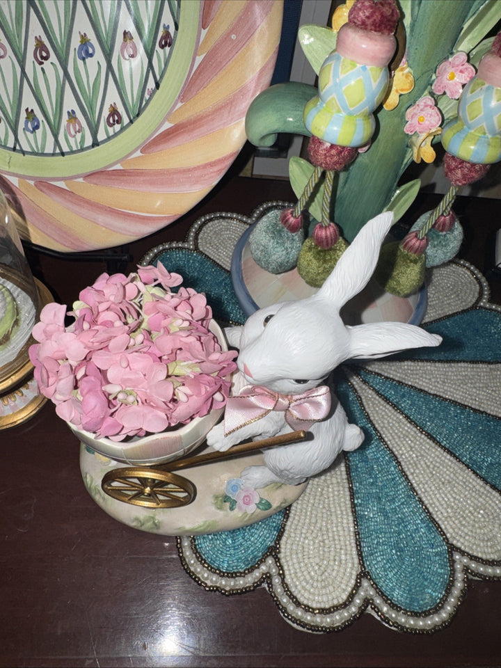 MacKenzie Childs Rosy Meadow Bunny Egg Cart