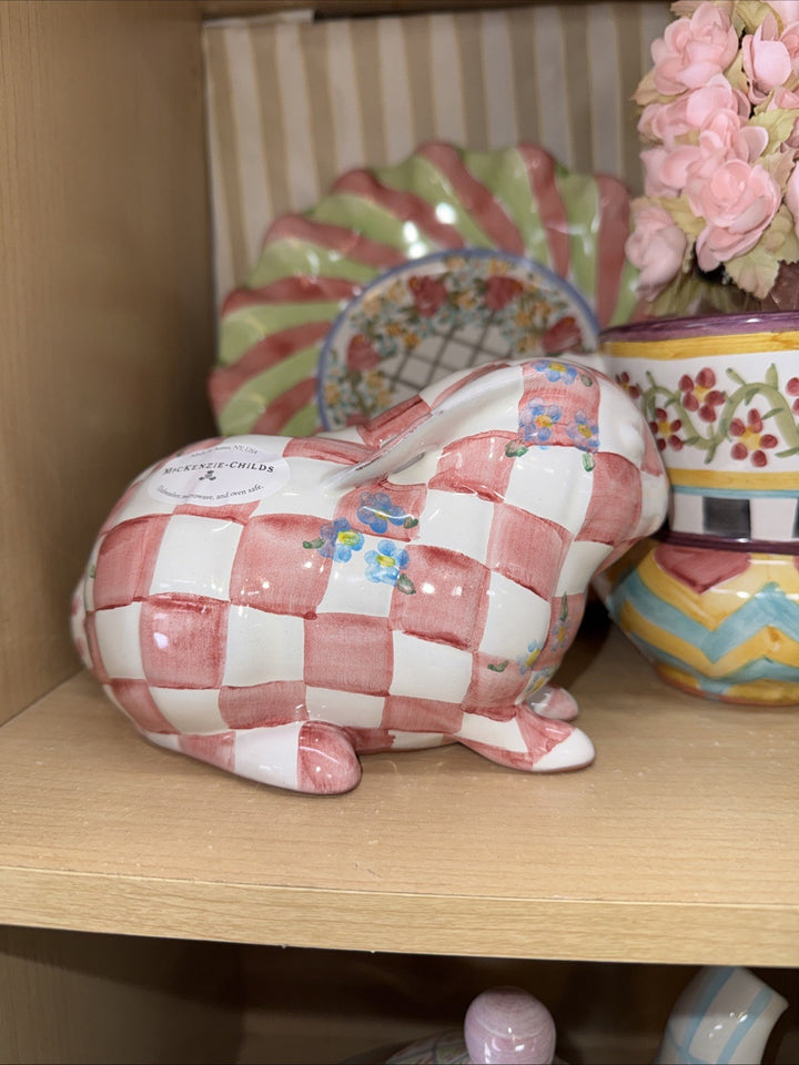 Mackenzie Childs HoneyMoon Rose Petal Pink  Bunny Bank RETIRED Ceramic