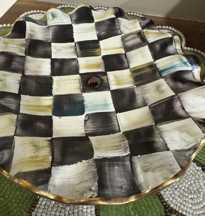 Mackenzie Childs Courtly Check Ceramic 9” Plate Fluted With Hole