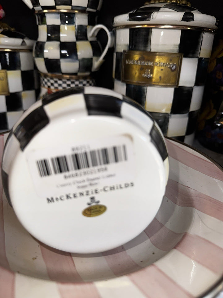 MacKenzie Childs Black And White Courtly  check Lidded Sugar- Enamel Excellent