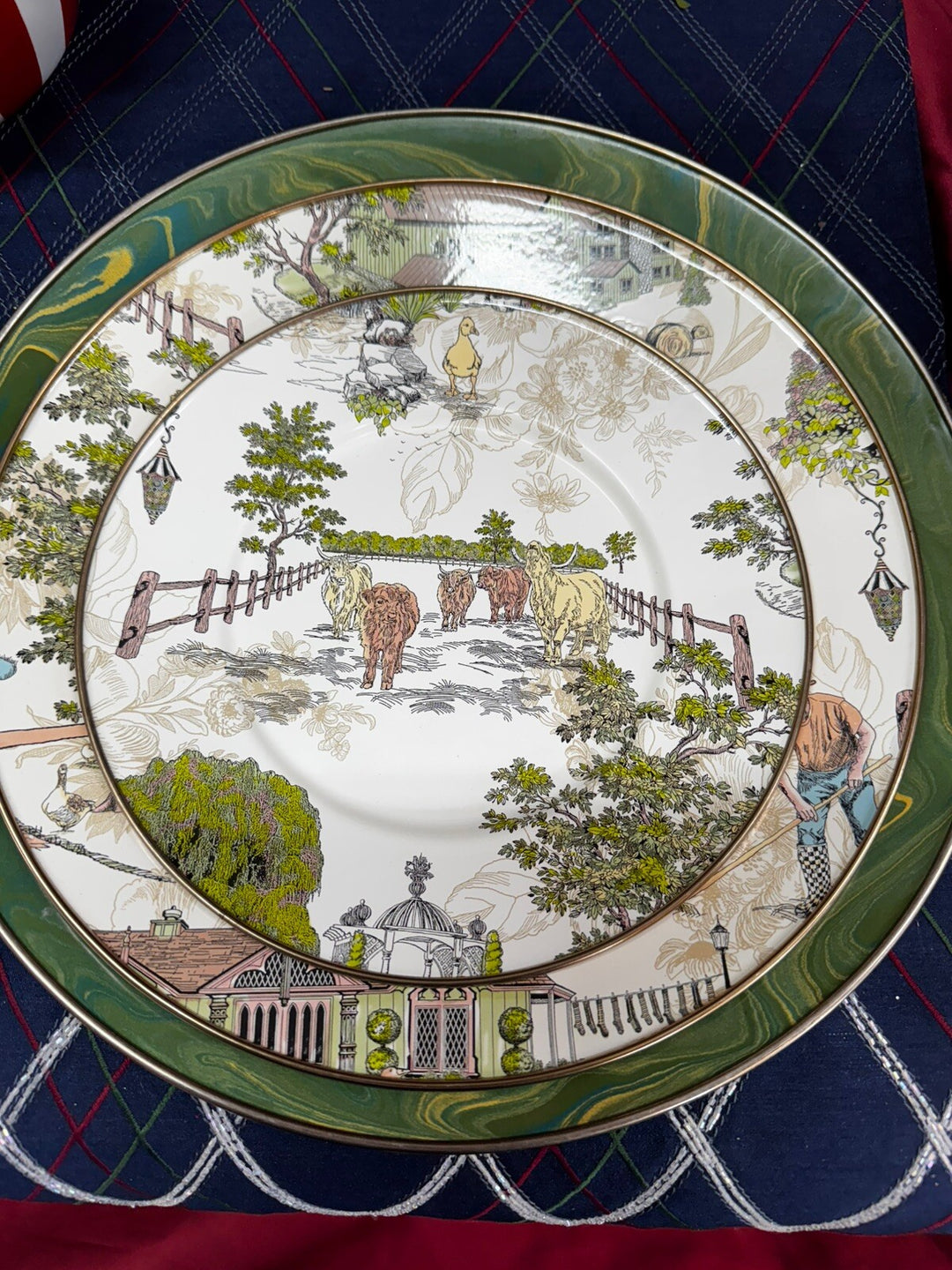 Mackenzie Childs  1-Retired Aurora 10” Dinner Plate Metal Enamel Farmhouse Farm