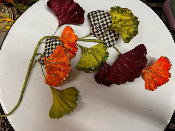 RETIRED Mackenzie Childs PARADISE LEAF STEM w/ Courtly Check Floral