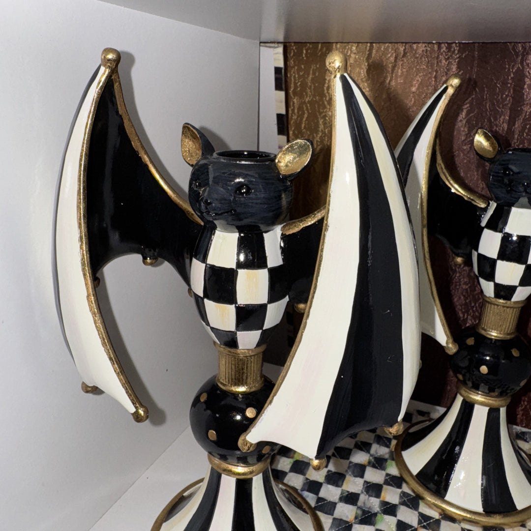 NEW Mackenzie Childs COURTLY CHECK BAT CANDLE HOLDER  Wonderful M-C Whimsy