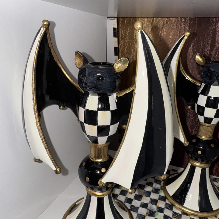 NEW Mackenzie Childs COURTLY CHECK BAT CANDLE HOLDER  Wonderful M-C Whimsy