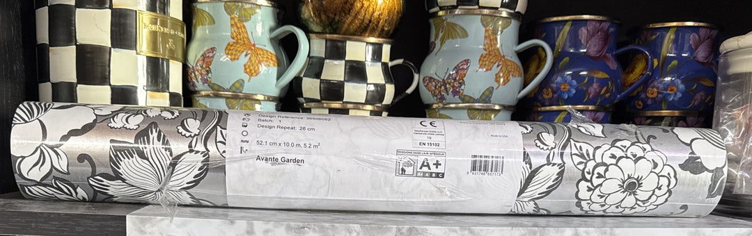 MacKenzie Childs Large Silver  Avant Garden Silver Wallpaper New Roll