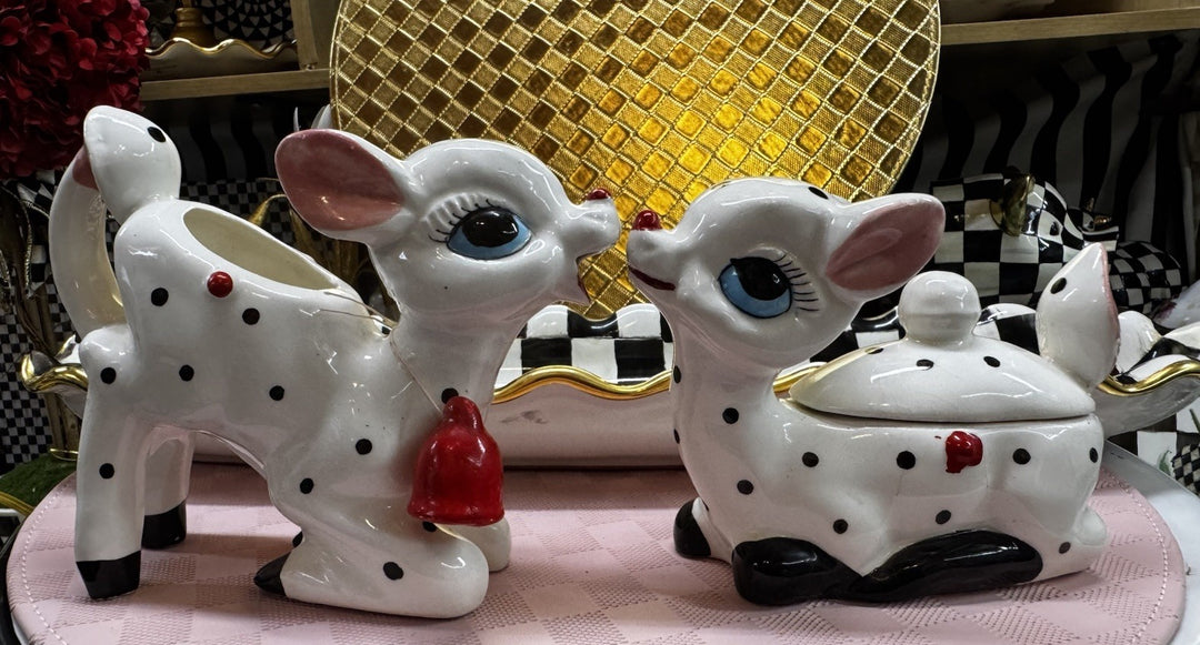 Rare VINTAGE Anthropomorphic Deer  Sugar Dish With Lid & Creamer Set- Excellent