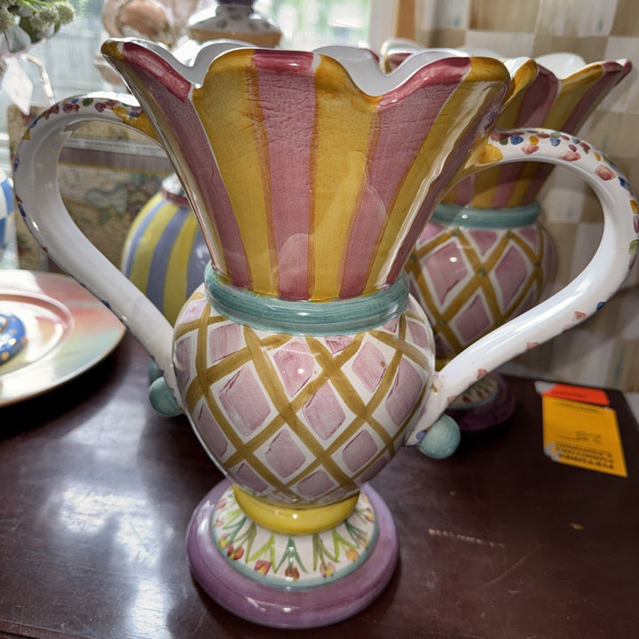 Mackenzie Childs Ceramic Trophy Odd Fellows Vase- 2008 Retired Pattern