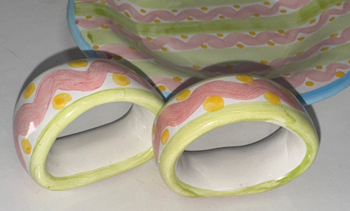 Lot of 2 Mackenzie Childs Napkin Rings Ceramic Charmain Wallcourt Excellent!