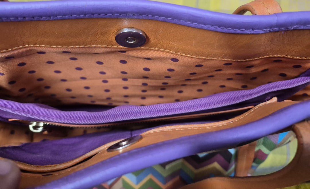 Mackenzie Childs Kaleidoscope Chevron Multicolor Tote Bag RARE
