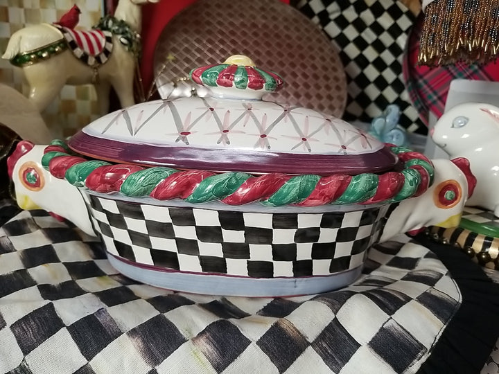 Retired  Mackenzie Childs Chicken Casserole  Dish With Lid - Ceramic- Read