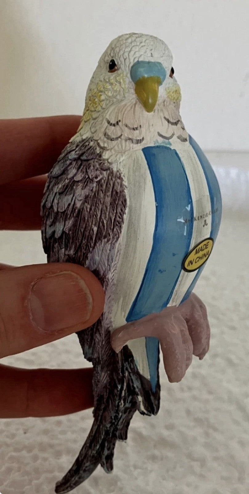 MACKENZIE-CHILDS BLUE PARAKEET RESIN POT CLIMBER,N.I.B.