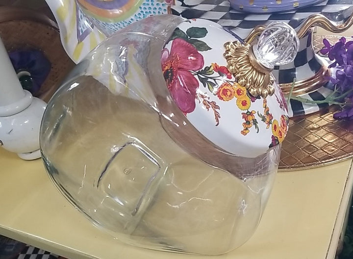 MacKenzie Childs  Cookie Jar with White Flower Market Enamel Lid - New