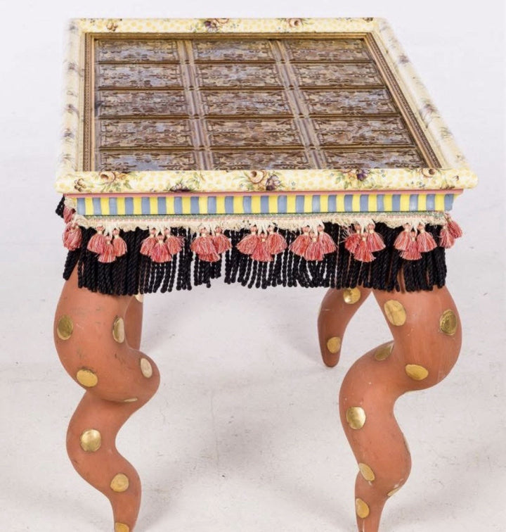 MacKenzie Childs Vintage Tin Topped Table Rate Ceramic Legs Excellent