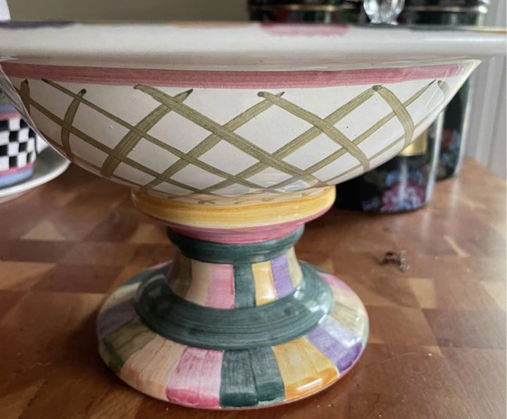 MACKENZIE CHILDS CERAMIC PAINTING GARDEN COMPOTE- New- Retired Pattern