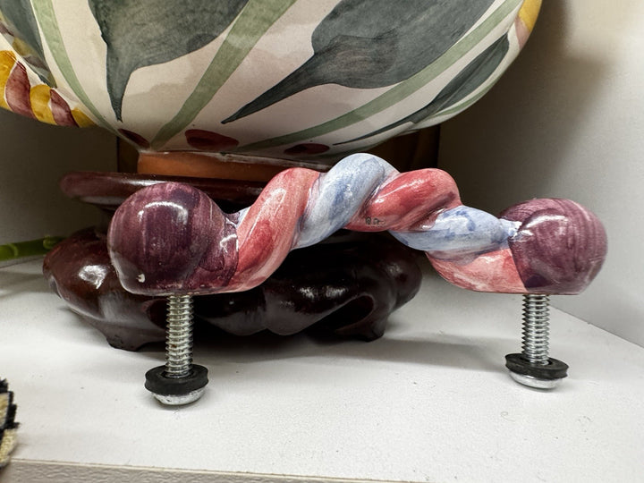 Mackenzie Childs  4” Twist Ceramic Handle Pull Knob Purple Pink And Blue