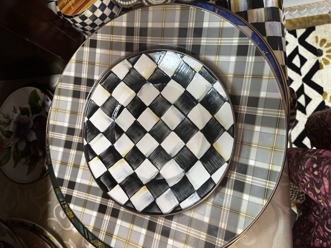 Mackenzie Childs  Tartan Mocha Enamel Serving Platter  16” - New