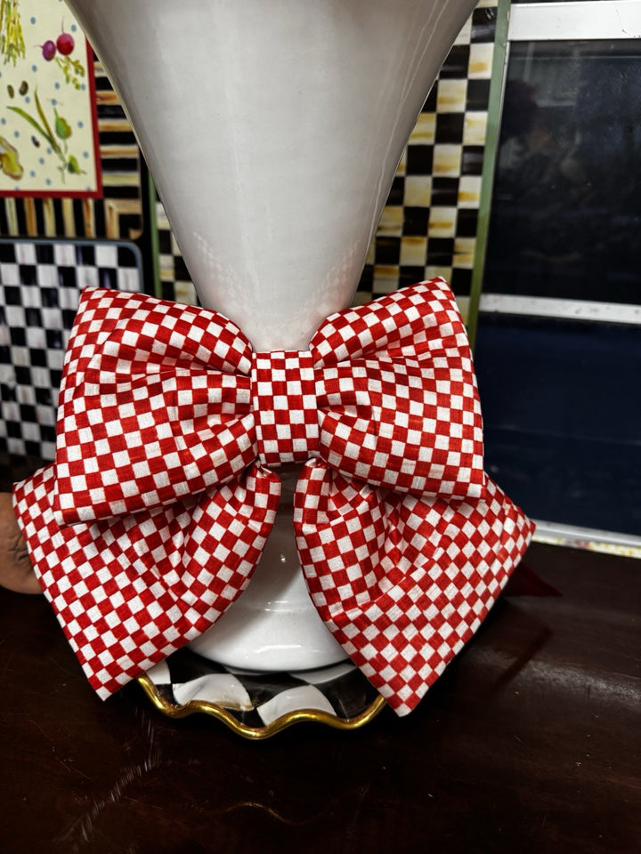New Mackenzie Childs Small Red Check 4”x8” Material Bow One  For Valentine’s Day