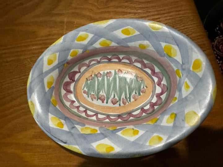 MacKenzie Childs Taylor Aalsmere  Small Oval Trinket Soap Dish 6.25" Ceramic1997