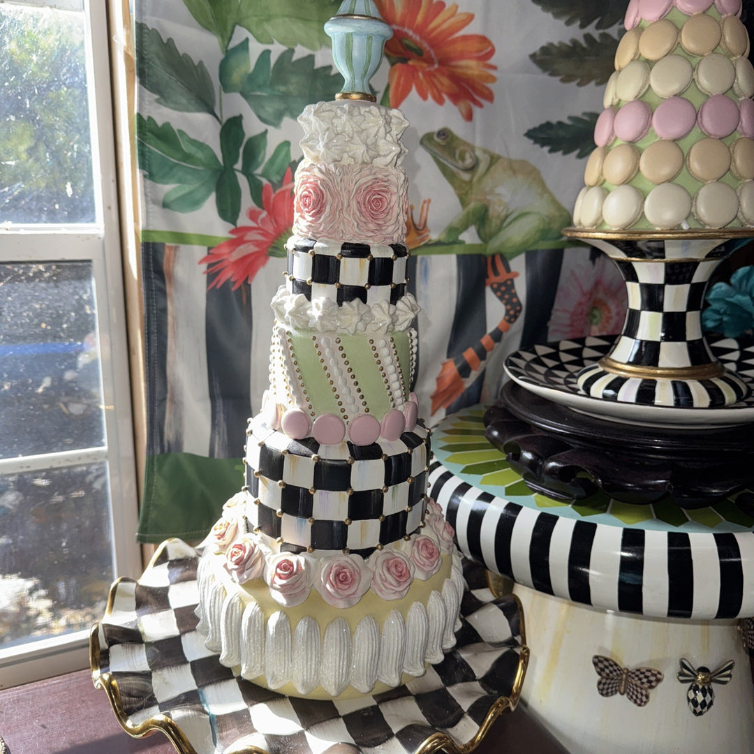Mackenzie Childs 16.5" Tall Rosy Tiered Rose Garden Cake Courtly Check Retired