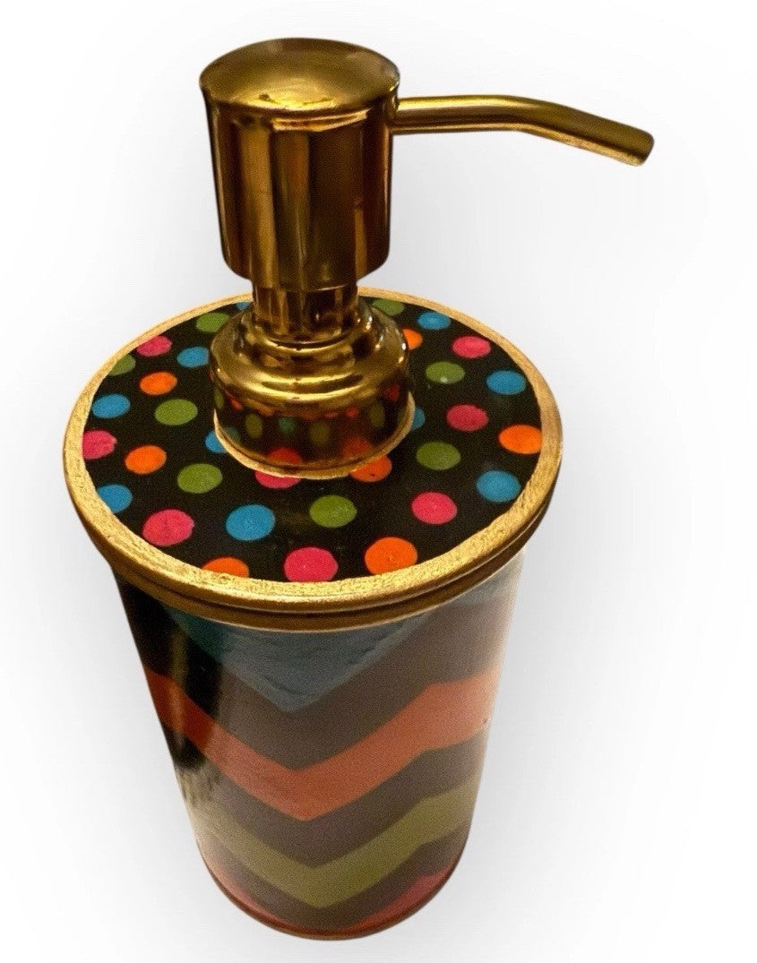 Mackenzie Childs Trampoline Boutique Soap Dispenser Zig Zag Polka Dots 7”