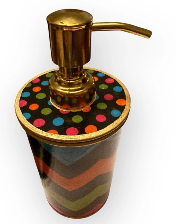 Mackenzie Childs Trampoline Boutique Soap Dispenser Zig Zag Polka Dots 7”