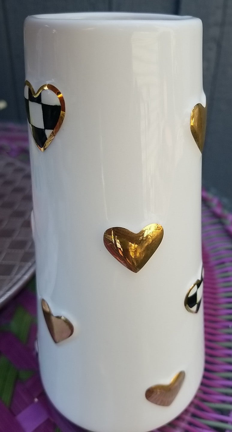 MacKenzie Childs Courtly Check Short Heart Vase, 10 oz,. New!