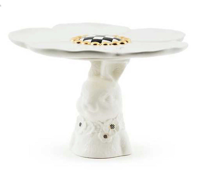 MacKenzie ChildsWhite Rabbit Ceramic Pedestal Platter- 8.75” Wide And 5.5” Tall