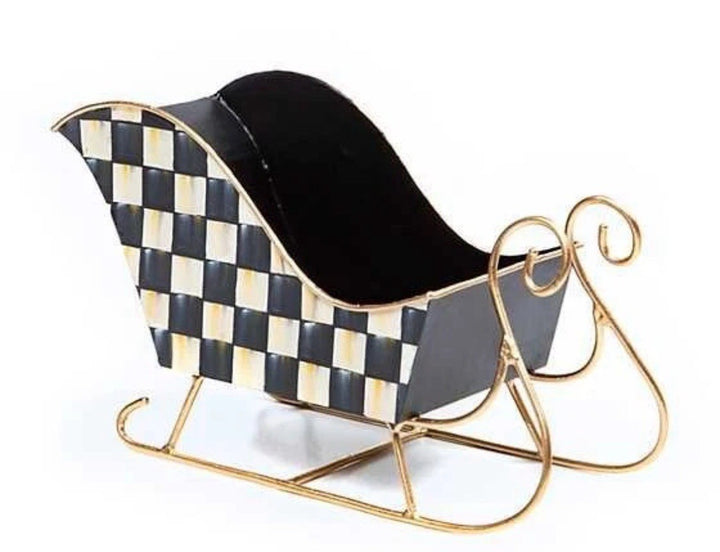 New Mackenzie Childs Courtly Check Small Tin Sleigh- New In Box