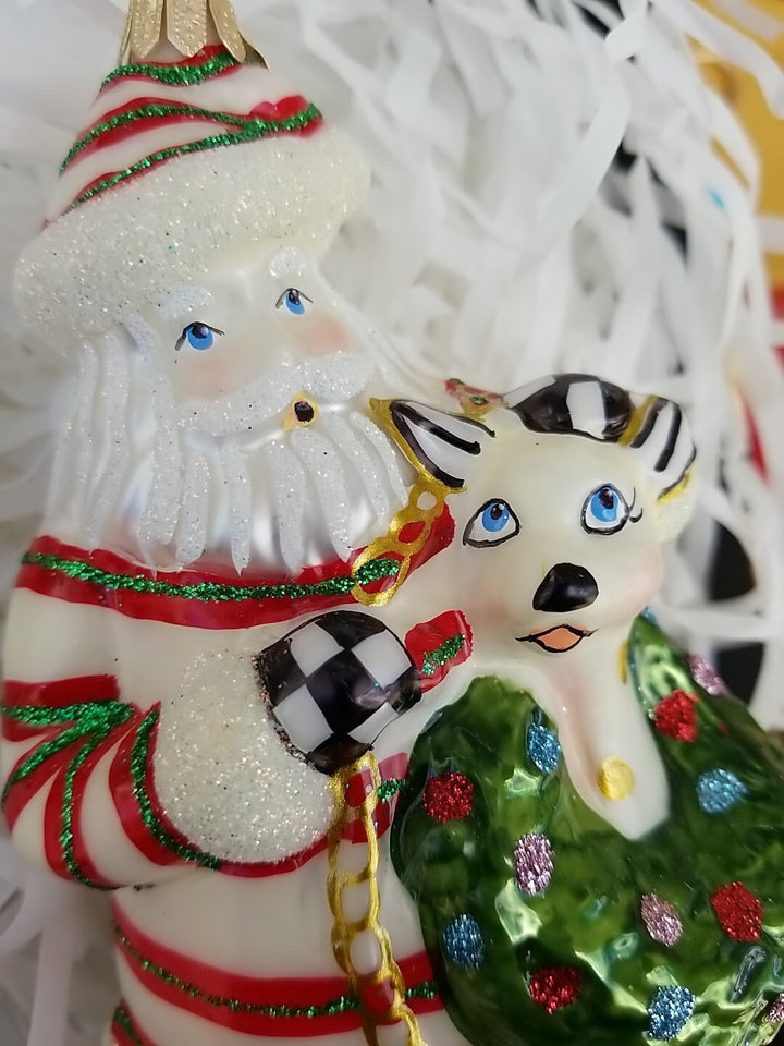 Mackenzie Childs Granny Kitsch Santa & Friend Glass Christmas Ornament