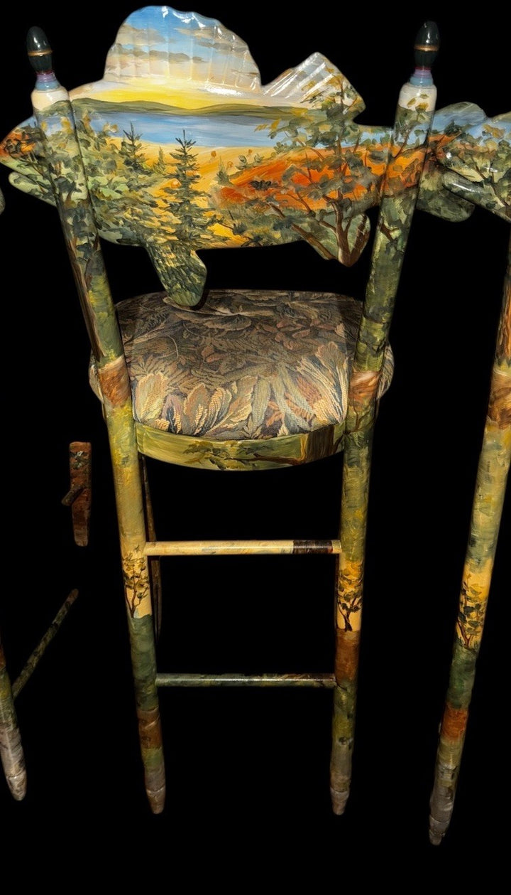 MacKenzie-Childs FOREST Fish   BARSTOOL With Fish BACK  RARE- Hand Painted