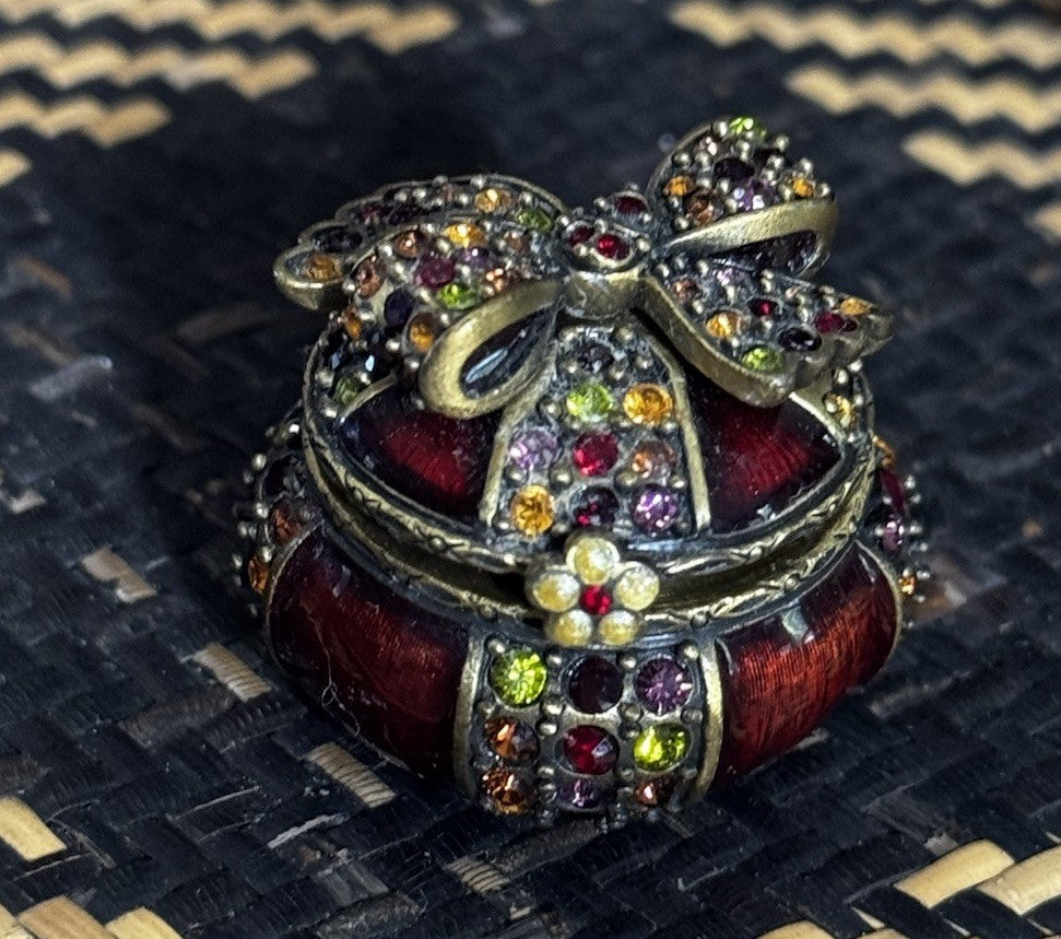 Jay Strongwater Enamel Swarovski Present Ribbon Bow Trinket Box