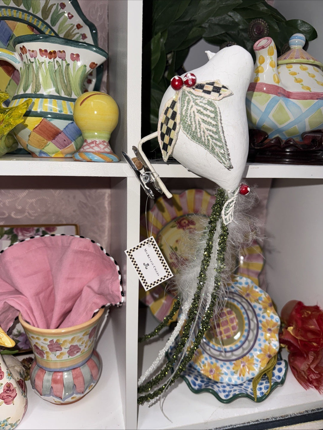 MACKENZIE CHILDS Courtly Check Bird  Clip  6” Tail 16” " Long- New Open Box