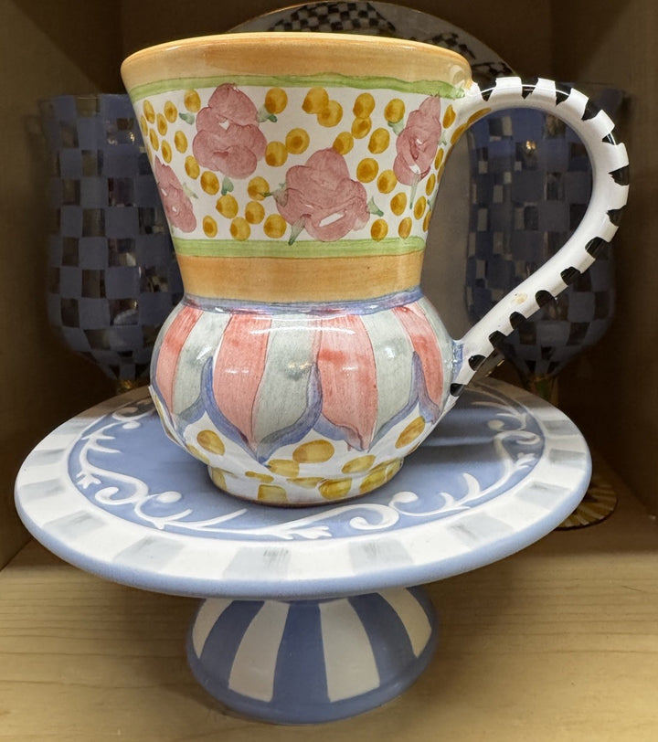 NEW Mackenzie Childs Cabbage Rose TAYLOR MUG Hand-Painted Majolica