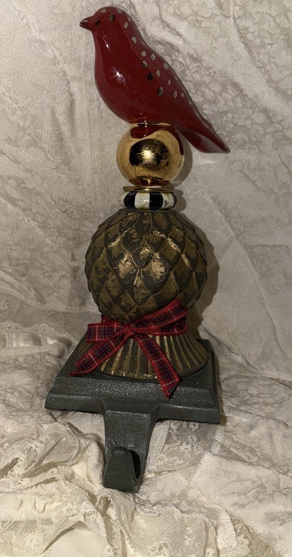 Mackenzie Childs Bird on Ball Thistle  Stocking Holder  Hook Retired  Rare
