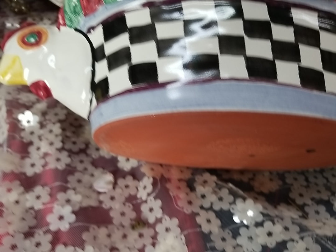 Retired  Mackenzie Childs Chicken Casserole  Dish With Lid - Ceramic- Read